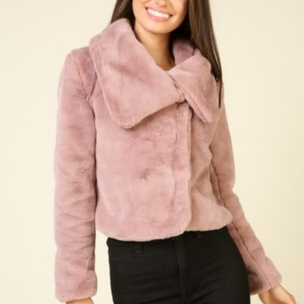 TIMING Mauve Plush Faux Fur Glam Peacoat